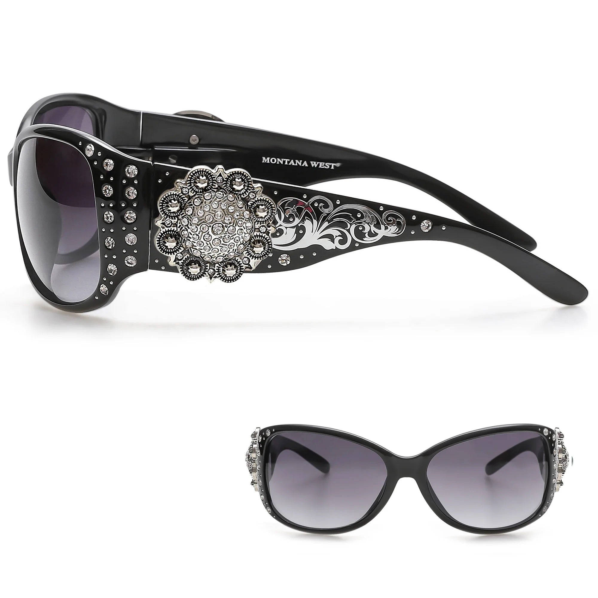 Montana West Concho Collection Sunglasses | Rhinestone | Antique Silver Berry Concho | Flowers | FOR WOMEN