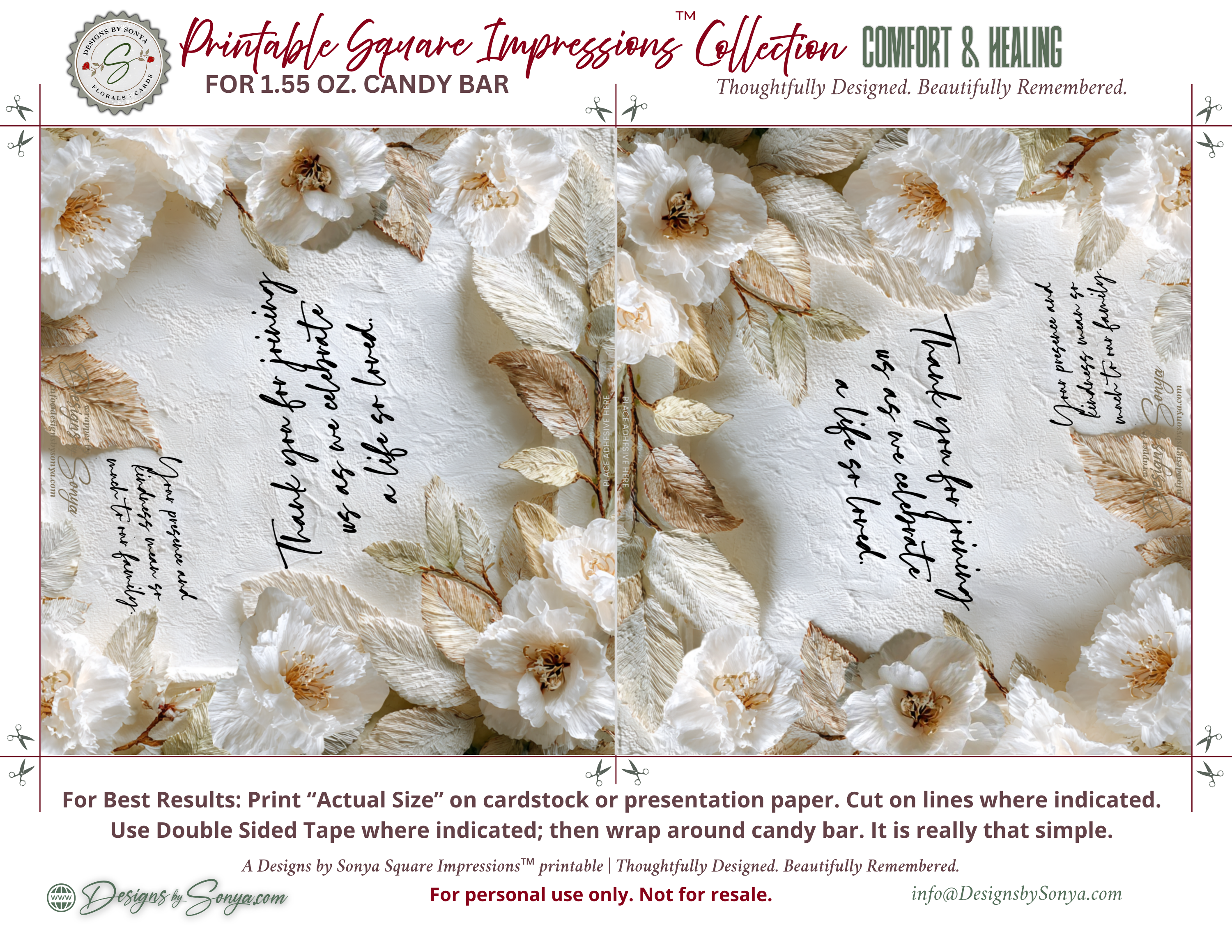 Comfort & Healing Printable Candy Bar Wrapper | Celebration of Life Favor | A Life So Loved | Memorial Thank You Printable