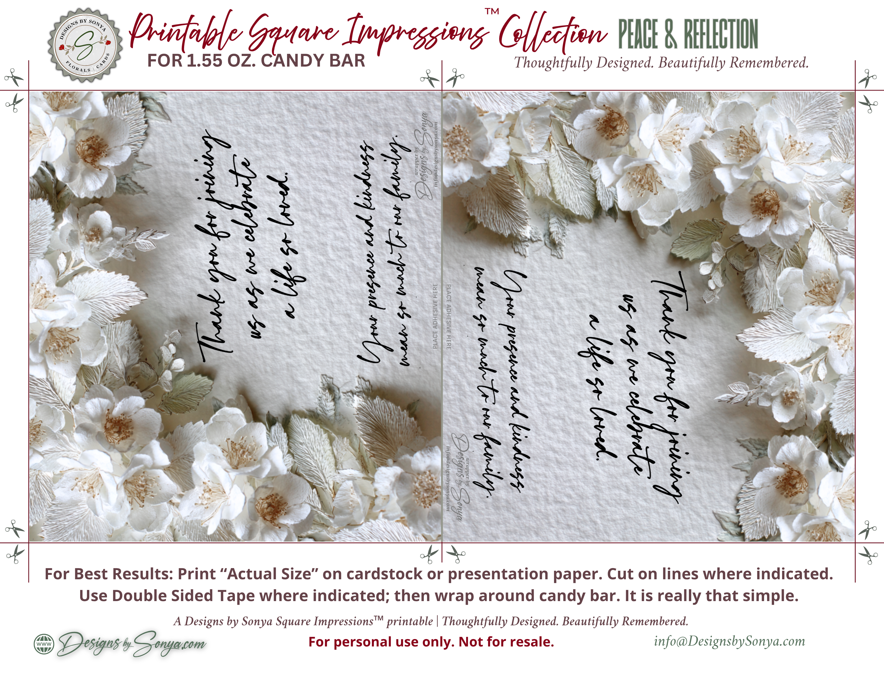 Peace & Reflection Printable Candy Bar Wrapper | Celebration of Life Favor | A Life So Loved | Memorial Thank You Printable