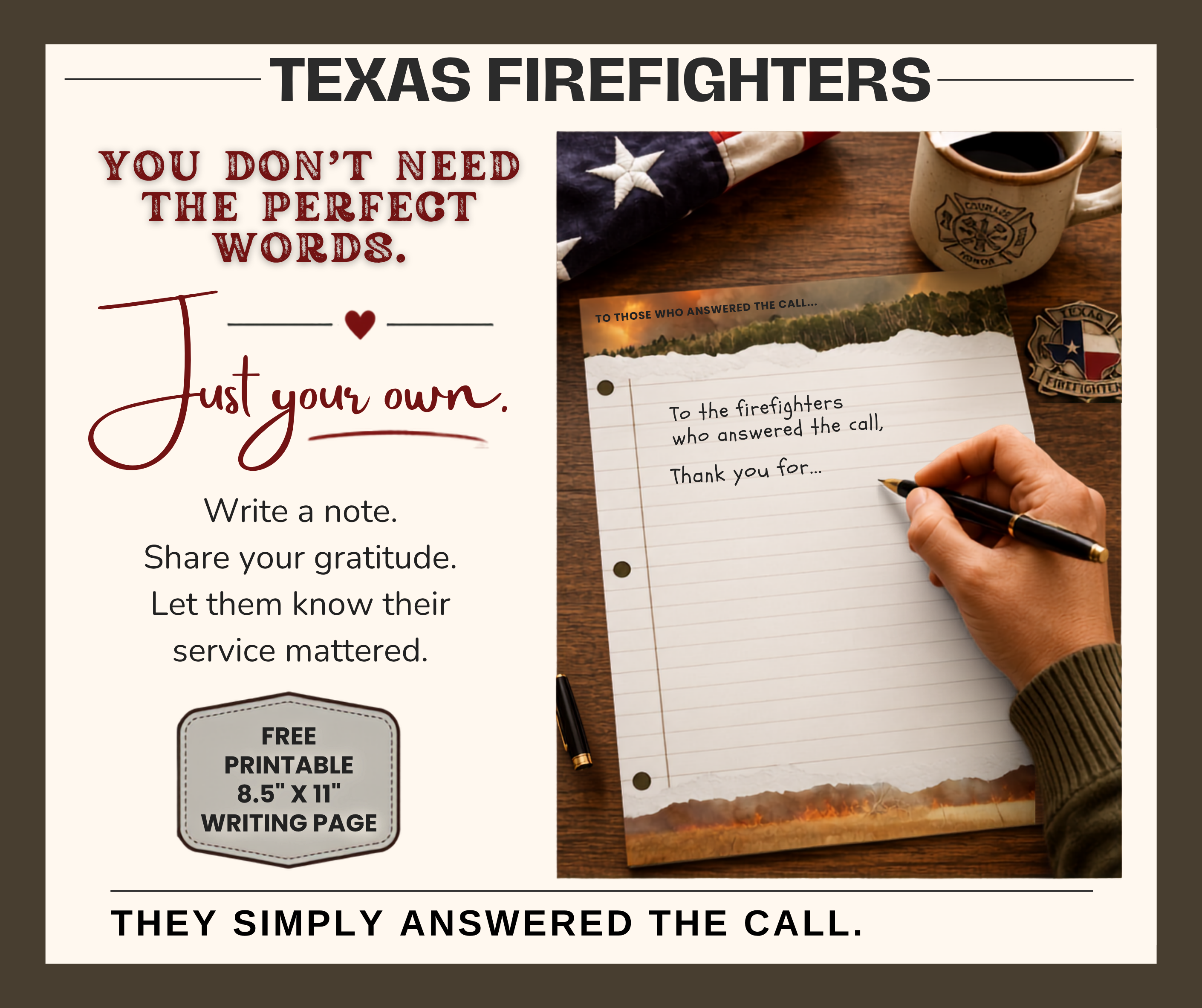 FREE Wildfire Firefighter Thank You Page, Printable First Responder Appreciation Activity
