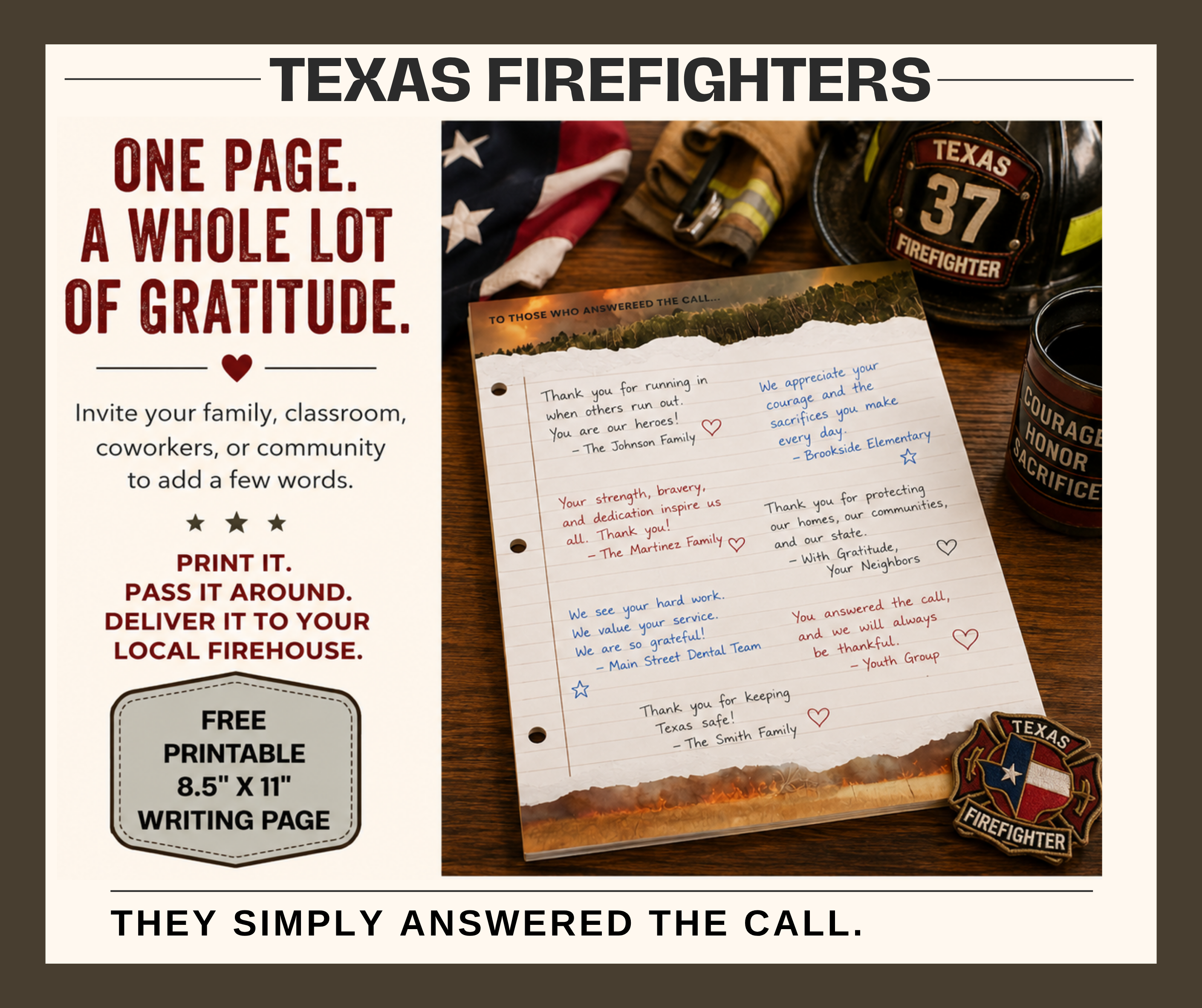 FREE Wildfire Firefighter Thank You Page, Printable First Responder Appreciation Activity