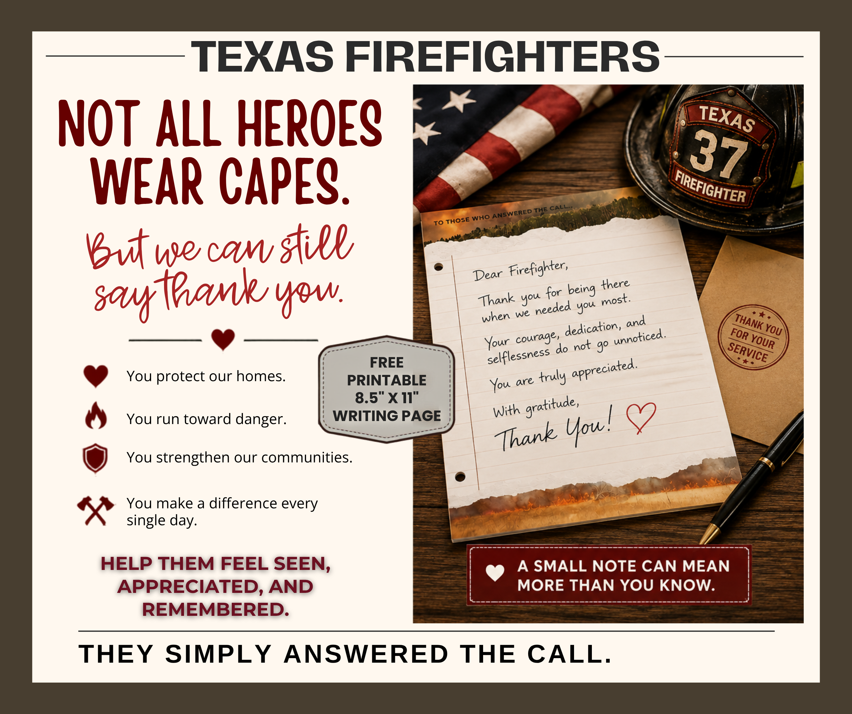 FREE Wildfire Firefighter Thank You Page, Printable First Responder Appreciation Activity