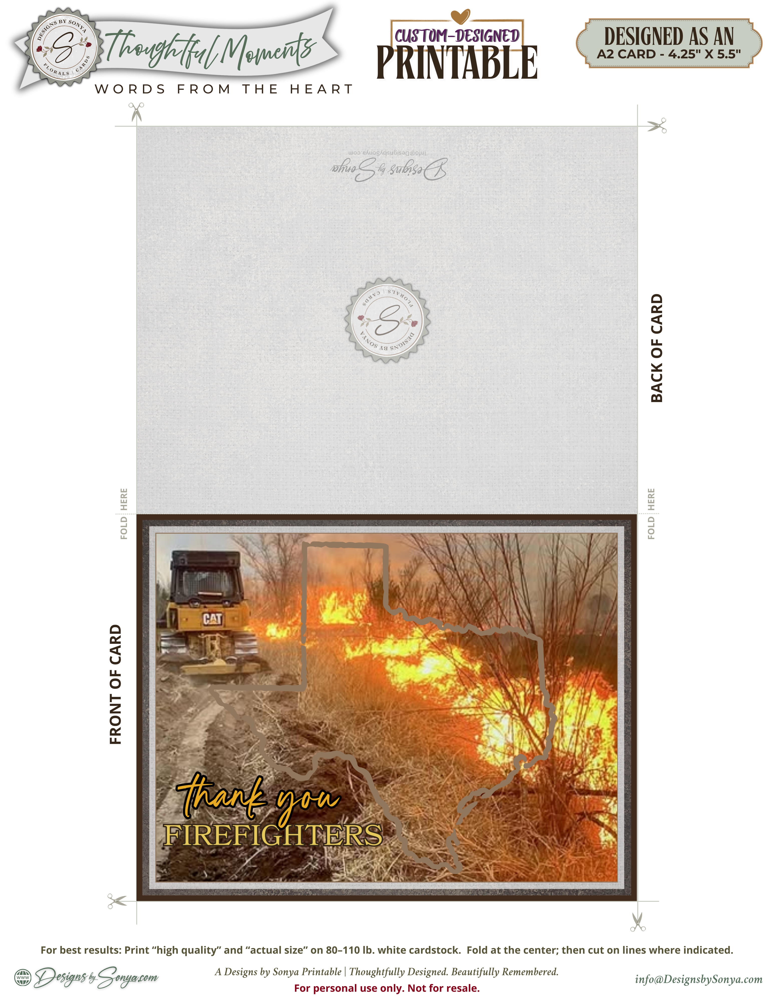 Texas Wildfire Thank You Card Printable for Firefighters and First Responders