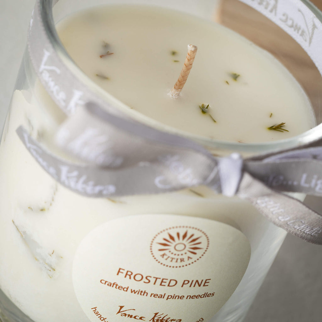 Vance Kitira Frosted Pine Scented Soy Candle | Crafted with Real Pine Needles | Eco-Friendly 30 Hour Clean Burning