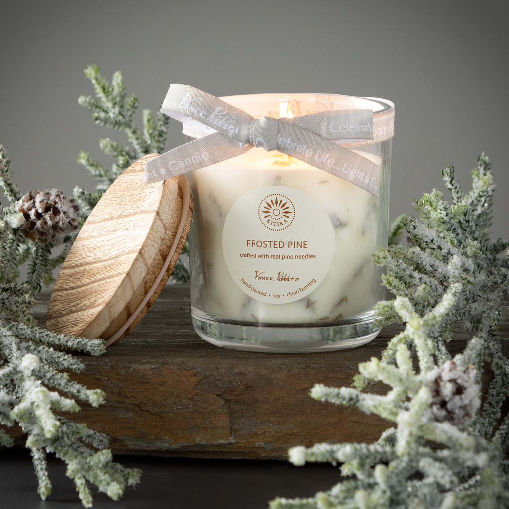 Vance Kitira Frosted Pine Scented Soy Candle | Crafted with Real Pine Needles | Eco-Friendly 30 Hour Clean Burning