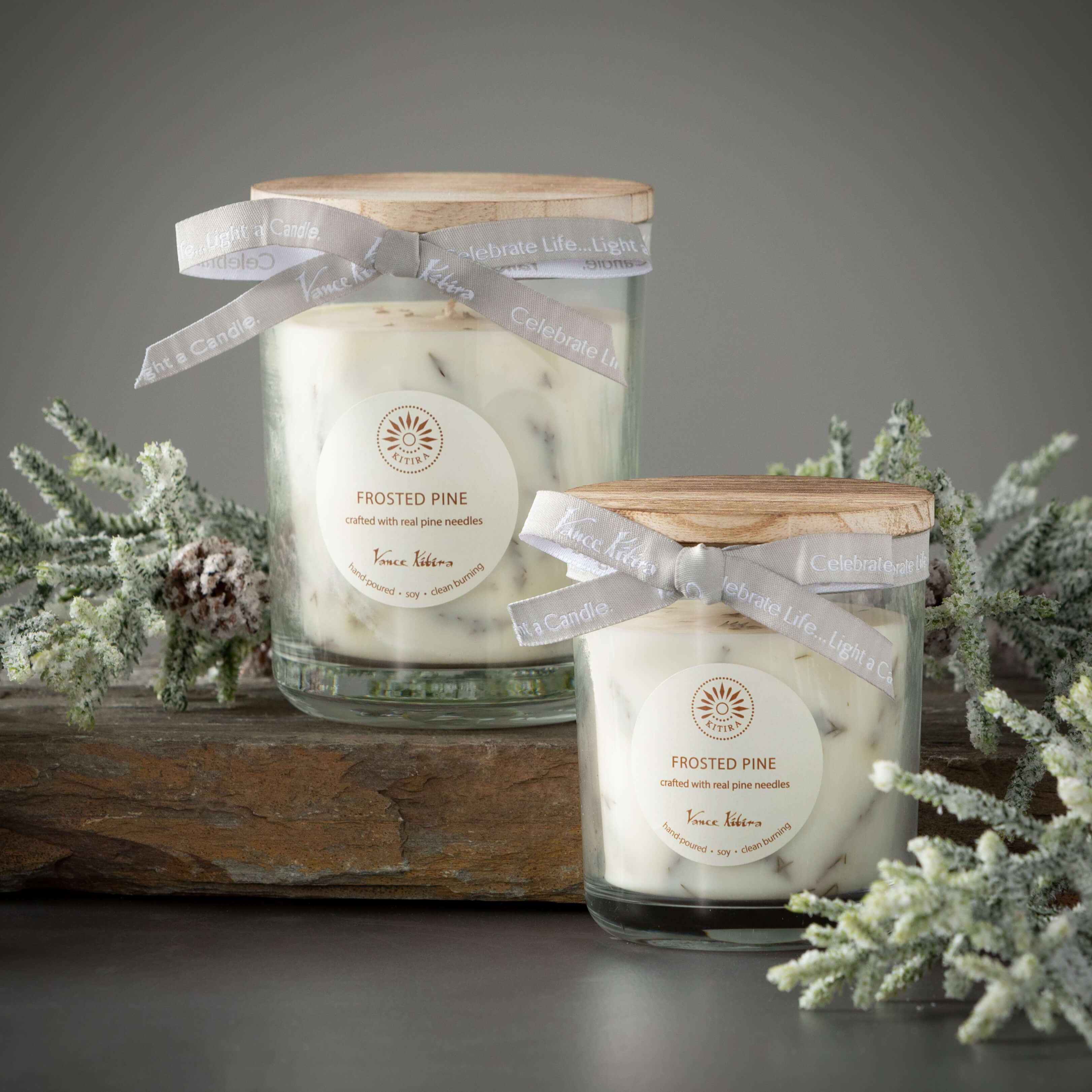 Vance Kitira Frosted Pine Scented Soy Candle | Crafted with Real Pine Needles | Eco-Friendly 30 Hour Clean Burning