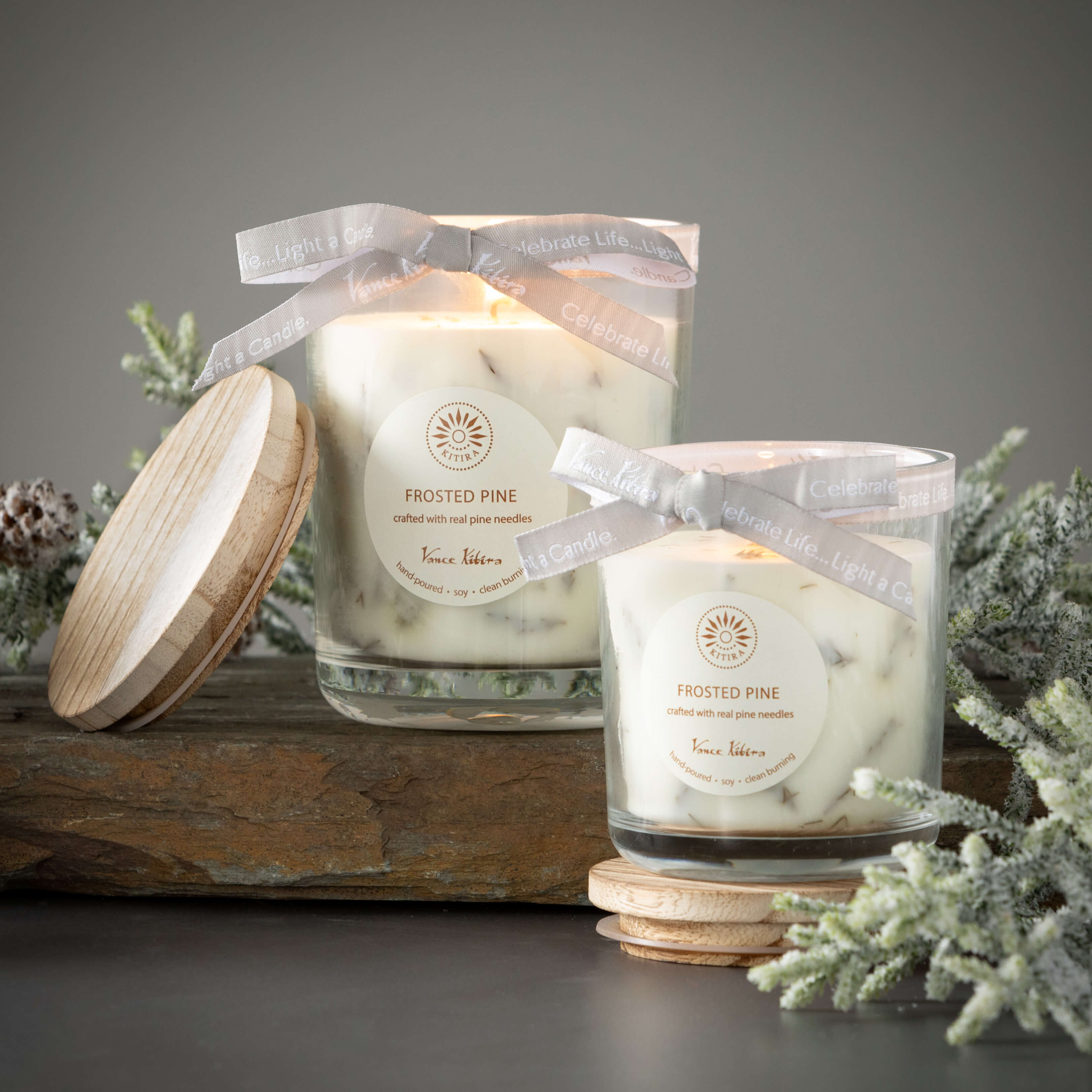 Vance Kitira Frosted Pine Scented Soy Candle | Crafted with Real Pine Needles | Eco-Friendly 30 Hour Clean Burning