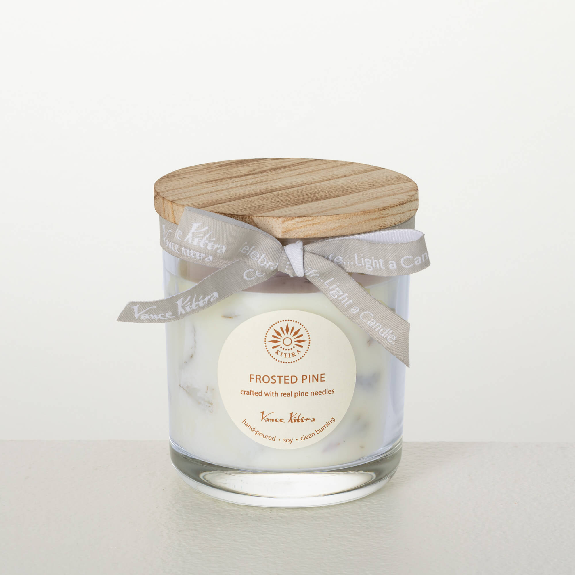 Vance Kitira Frosted Pine Scented Soy Candle | Crafted with Real Pine Needles | Eco-Friendly 30 Hour Clean Burning