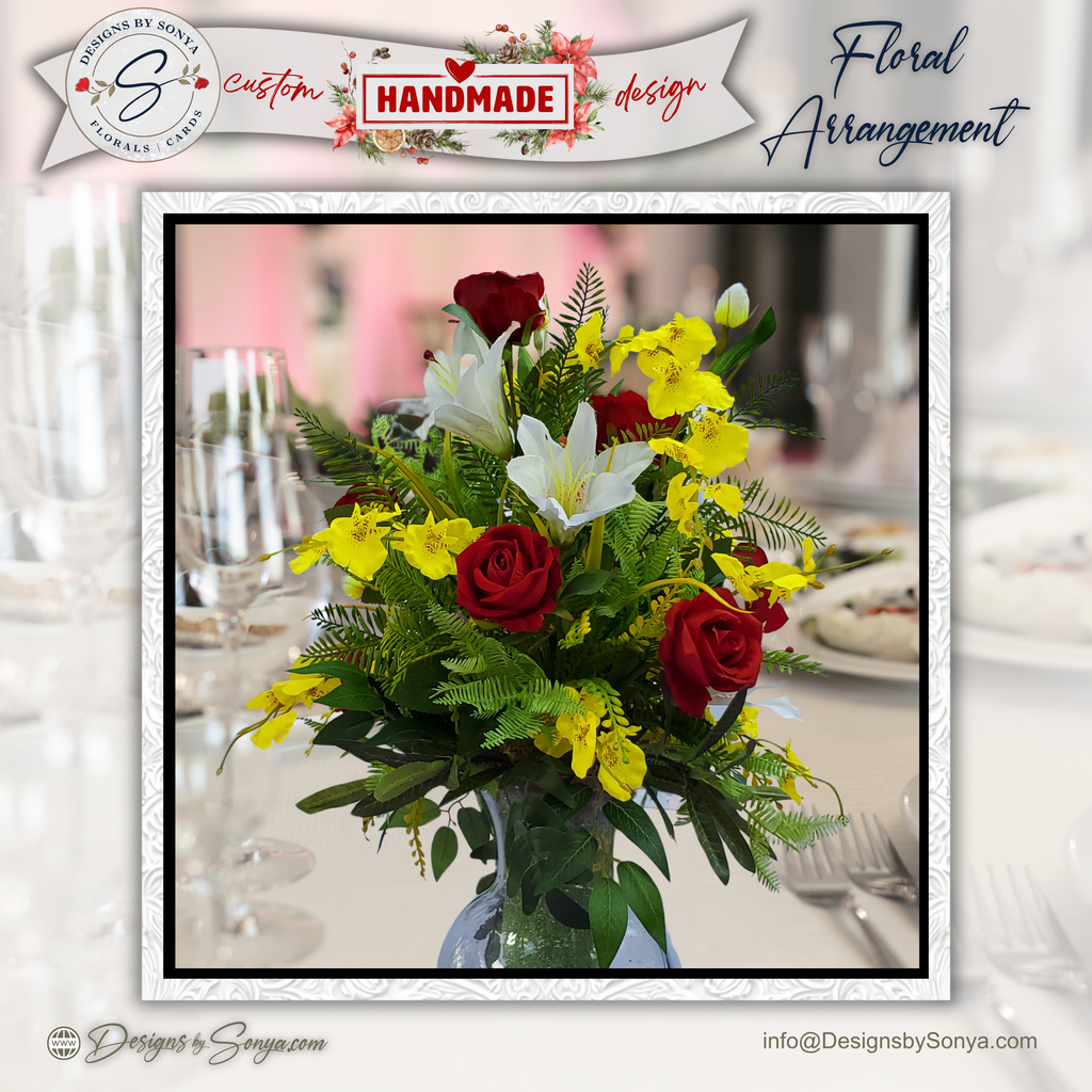 Red Rose, Orchid & Lily Floral Vase Arrangement – Silk Flower Home Decor Centerpiece | Holidays, Christmas, Valentine’s, Mother’s Day Gift