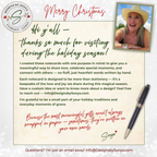 Personal Thank You from Sonya
Personal holiday thank-you note graphic featuring Sonya in a cowboy hat with a warm smile. Text shares her purpose in creating notecards — to help people share love and celebrate special moments. Includes heartfelt message about handwritten words being the most meaningful gift.
