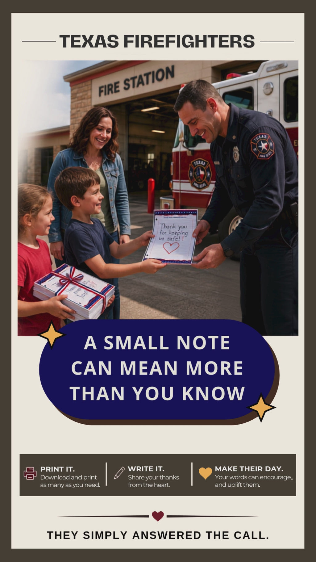 Texas Firefighter Thank You Writing Page | Free Printable