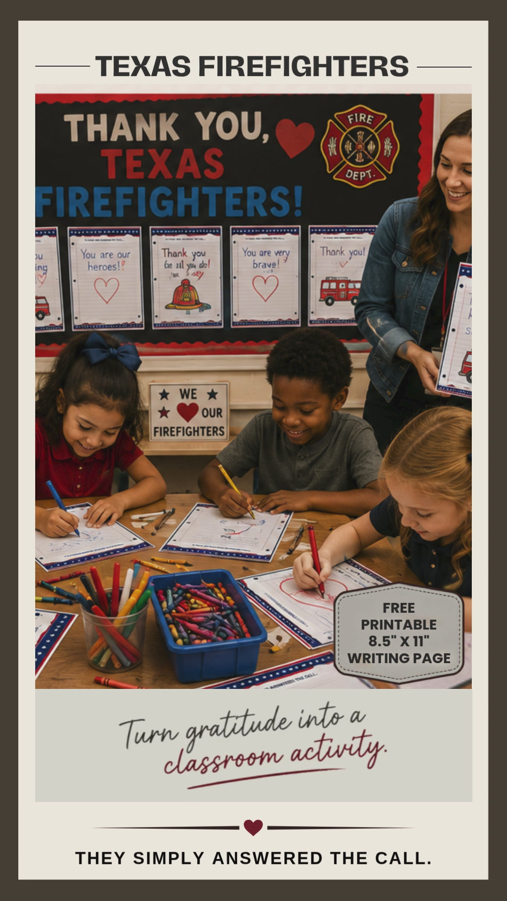 FREE Wildfire Firefighter Thank You Page, Printable First Responder Appreciation Activity
