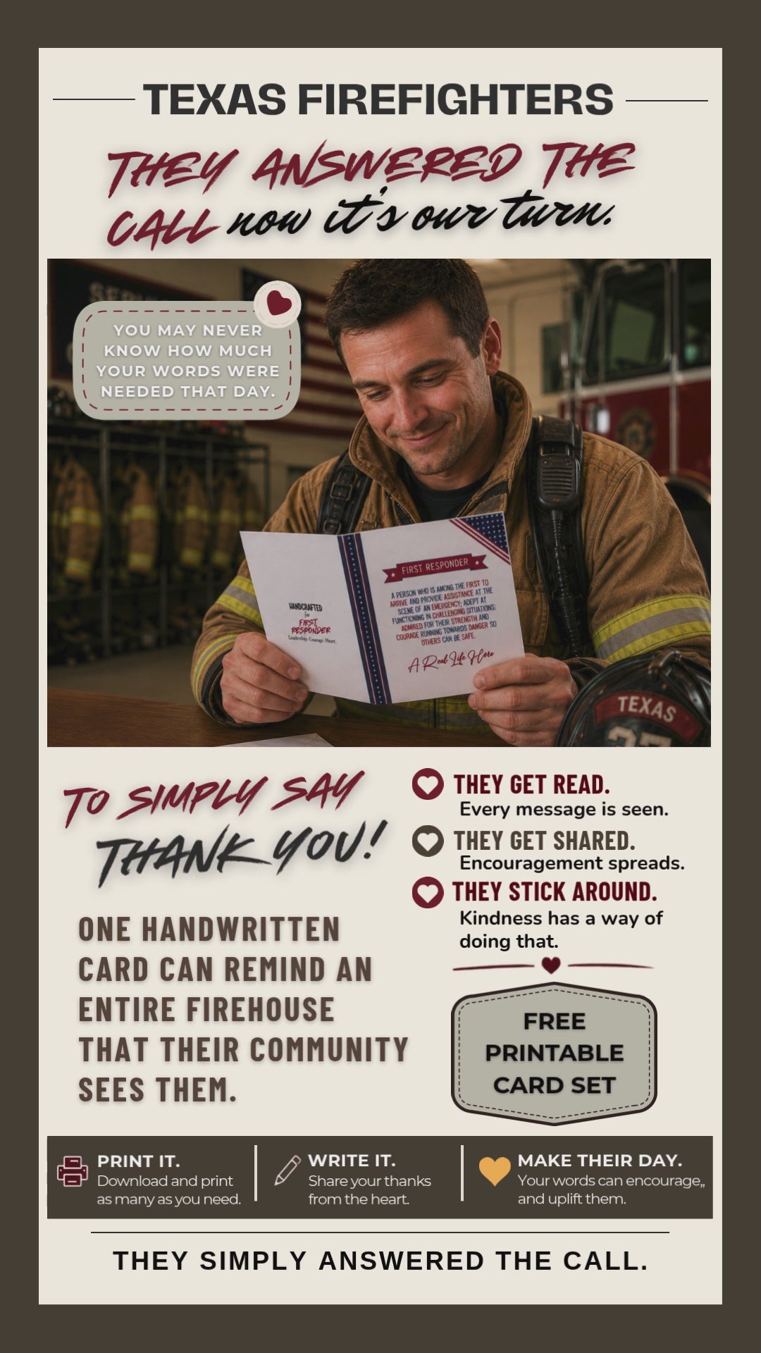 First Responder Thank You Card, A7 A Real Life Hero, Free Printable Card Set