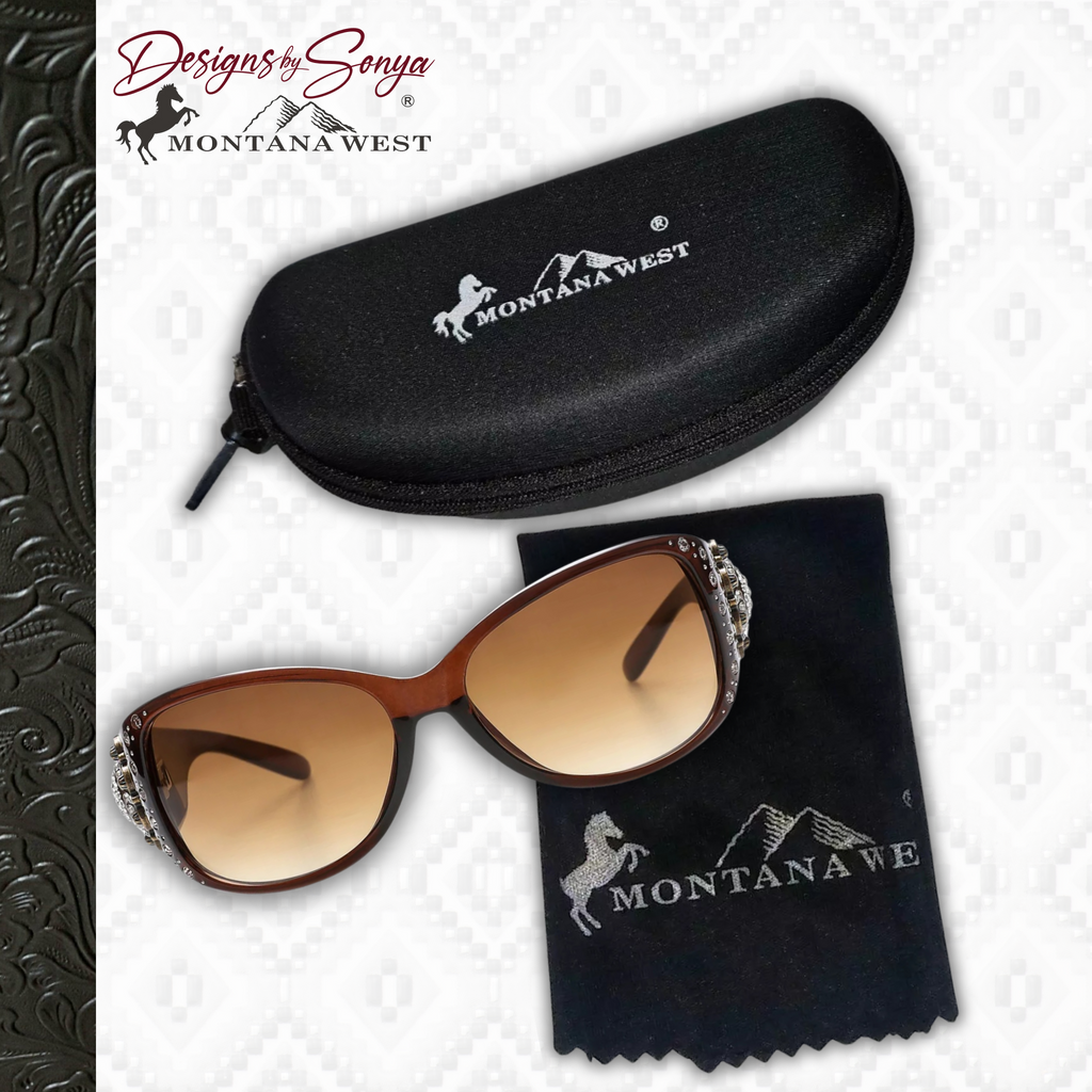 Montana West Concho Collection Sunglasses | Rhinestone | Antique Silver Berry Concho | Flowers | FOR WOMEN