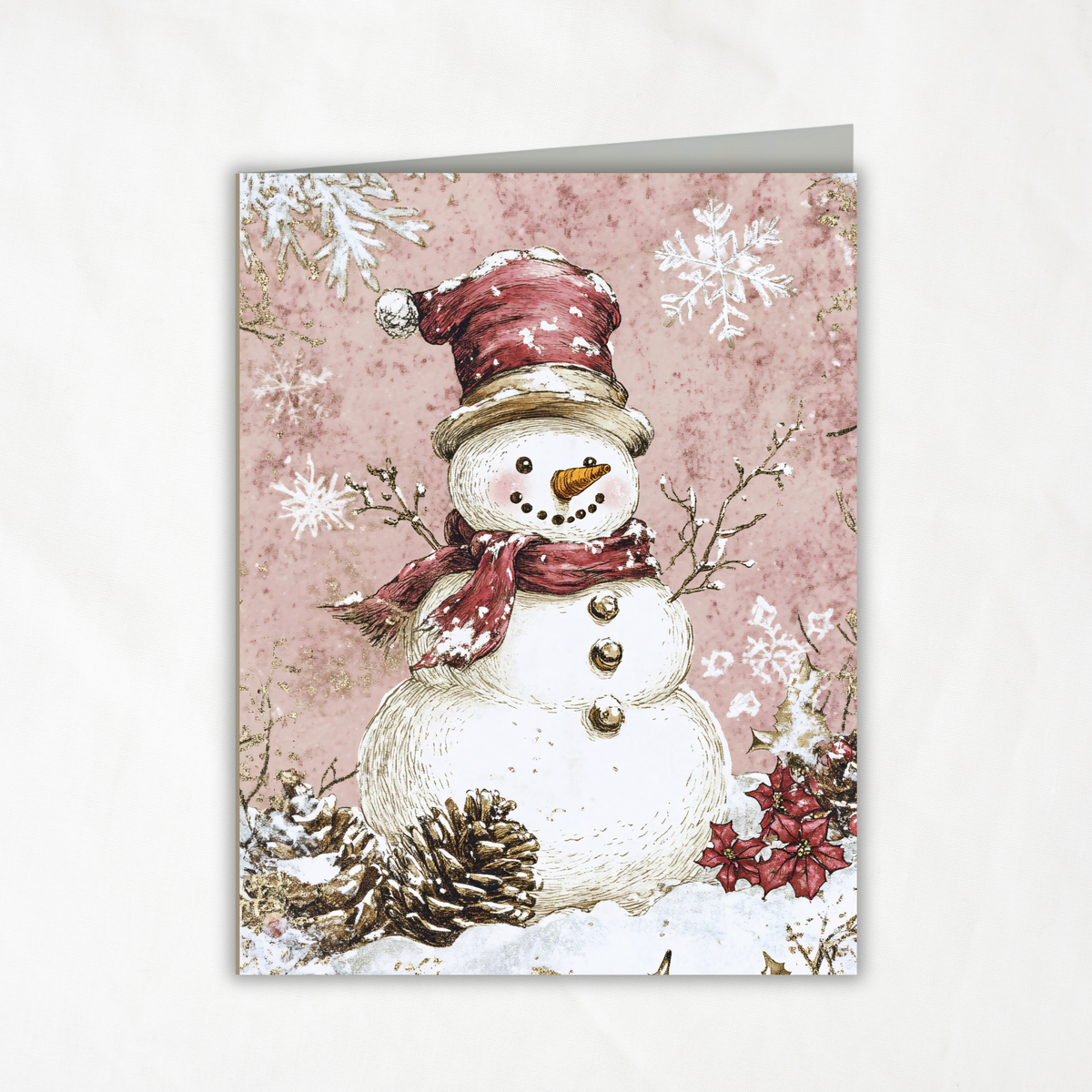 Vintage Snowman Christmas Printable Card • A2 (4.25" x 5.5") Folded Holiday Greeting Note Card • Winter Snowflake Art • Christmas Stationery