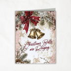 Printable Christmas Greeting Card | Vintage Christmas Bells & Red Bow | Rustic Traditional Holiday Note Card | A2 (4.25" x 5.5") PDF