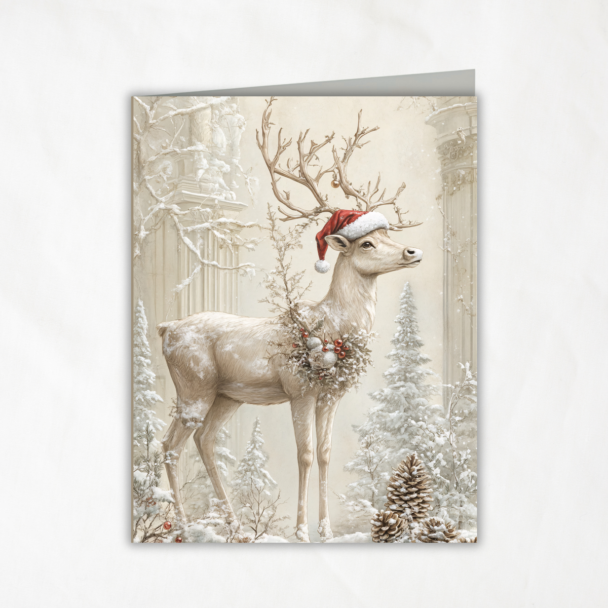 Winter Deer Christmas Note Card, Printable Holiday Greeting, Woodland Yuletide Design, A2 (4.25"x5.5") Folded Card, Elegant Christmas Art Stationery